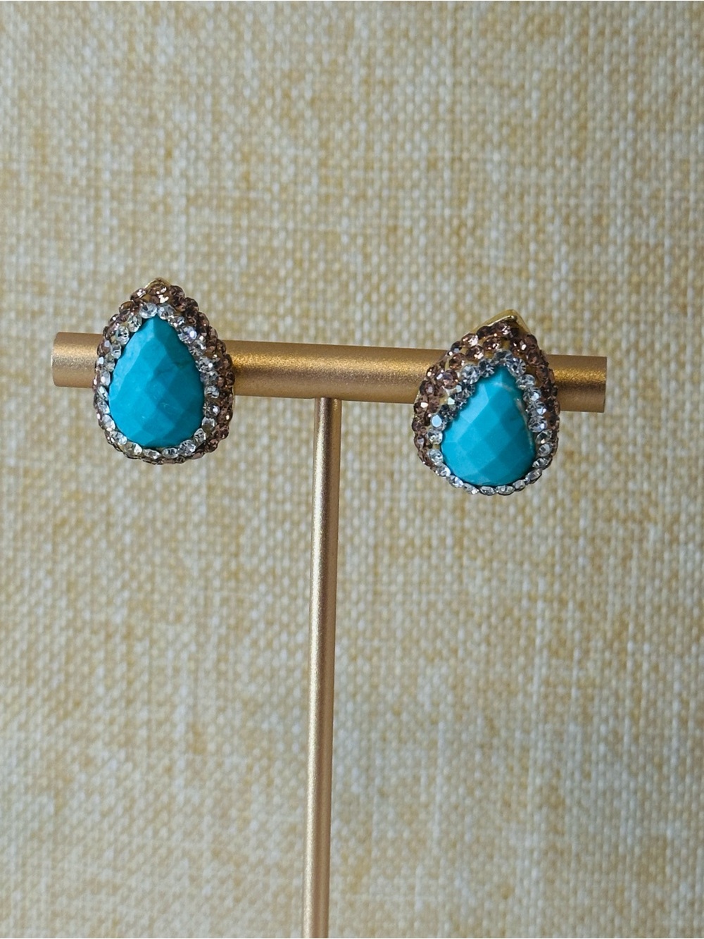 Fashion Jewelry Turquoise Teardrop Crystal Halo Stud Earrings